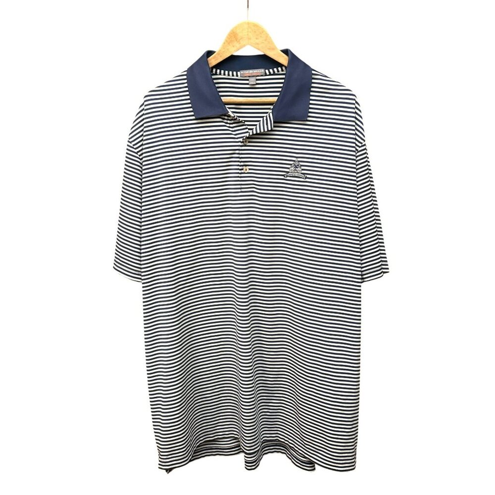 Peter Millar Navy Blue White Congressional Performance Polo Shirt XXL Striped